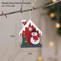 Ornamento casa in legno di Natale con pupazzo di neve, altezza 10cm, appeso a un ramo - Casa di Legno Stile D (Pupazzo di Neve)