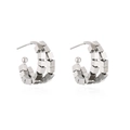Close-up of geometric square beads on silver-tone metal hoop earrings - Silver
