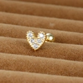 Gold-plated heart stud earring with 5 clear cubic zirconia and screw-back closure - Gold (Pave Heart Style Y20412-16)