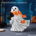 Ghost resin statue with striped scarf and black cat for Halloween decor, 14.5cm height - Ghost Hugging Black Cat