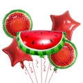 Set di 5 palloncini in alluminio anguria con stelle rosse per feste estive - Stella Anguria