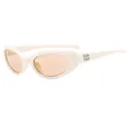 Y2K sporty oval sunglasses in white frames with orange lenses and BB metal logo - Beige Frame Champagne Lens