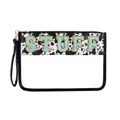 Cow print PVC cosmetic bag featuring light blue STUFF chenille letter patches - Cow-STUFF