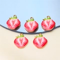 Five pieces of strawberry charms with gold plating and red enamel for DIY jewelry making - Style 20