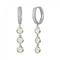 Elegante S925 zilveren oorringen met drievoudige opaal hangers en fijne zirkonia accenten - Zilver