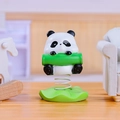 Cute panda spring wobbling figurine holding green bamboo on a leaf base desktop decor - 1188-31C Promotion Panda