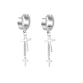 Silver stainless steel hoop earrings with double cross pendants and long hanging chains - Style 12 (Double Cross Long Chain) / Silver