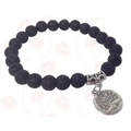 Lava stone bead bracelet featuring a silver Tree of Life charm and matte black finish - Lava Stone with Tree of Life Pendant
