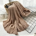 Light brown wrinkled long scarf with raw edges and natural cotton-linen texture - Dusty Pink