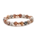 Naturstein-Perlenarmband mit roségoldenen Metallakzenten auf weißem Grund - Rotes Netzwerk + Pink Zebra Matt
