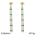 Minimalist gold chain tassel earrings featuring delicate turquoise beads, 50mm length - Gold - Green Beads