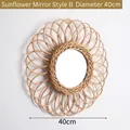 Specchio da parete in rattan a forma di girasole Stile B, legno naturale, 40 cm - Specchio da trucco in salice intrecciato stile R 40cm