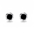 Punk style silver spiral earrings with black core in a minimalist round design - Mobius Magnetic Pair / Black & Silver
