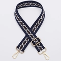 Adjustable dark blue bag strap with beige geometric embroidery and gold hardware - No.315 Navy Diamond - Gold Hook