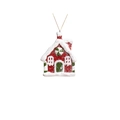 Christmas house resin pendant in red, white and green with fake snow texture - Red House Resin Pendant