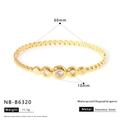 Detailed technical spec showing 60mm inner diameter and zircon settings on gold bangle - Gold Beaded Five Gradient Zirconia Style (NB-B6320)