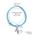 Bohemian blue velvet choker with turquoise bead and silver feather pendants - N2411-31 Blue Feather Choker