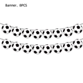 Soccer theme birthday banner featuring eight black and white football shaped paper pendants - Football Banner 8 Patterns