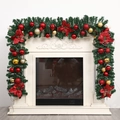 2.7m Christmas garland with red gold ornaments and LED lights on fireplace mantle - 2.7m Decorated Garland (No Light 260 Tips)
