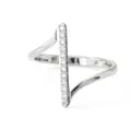 Minimalist silver wavy ring with micro-set zircon bar on a stainless steel band - US 7 / Silver