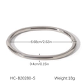 Detailed size specifications for a minimalist polished stainless steel bangle bracelet - Silver Smooth Style (HC-B20280-S)