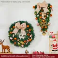 Green Christmas wreath with reindeer ornament and matching inverted tree wall hanging - Style D Combo