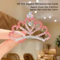 Pettine per capelli a corona con strass sfumati rosa per bambine stile principessa - 16# Pettine per Capelli in Strass Sfumato Rosa (Medio)