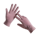Guantes térmicos rosas para mujer con lazo elegante y función de pantalla táctil - Borde De Falda Con Lazo De-rong / Granate