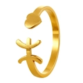 Gold-plated stainless steel open ring featuring a heart and Amazigh symbol design - Adjustable Open / Pisces / Gold
