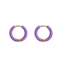 Detail shot of purple enamel hoop earrings with 18K gold plated stainless steel accents - Light Purple
