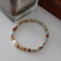 Beaded gemstone bracelet with tiger eye stone, baroque pearl, and gold accents - Shoushan Stone Pearl Bracelet SL0121