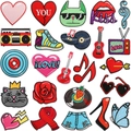Assortiment geborduurde muziek- en popcultuurpatches voor kledingdecoratie in felle kleuren - Set Van 24 Stuks