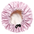Pink adjustable satin hair bonnet for kids with elastic drawstring and double layers - New Flat Buckle / Pink