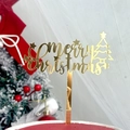 Topper per torta Merry Christmas in acrilico dorato con albero di Natale e stelle - Albero di Natale Oro Buon Natale