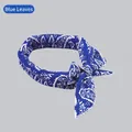 Blue leaf pattern cooling headband scarf in deep blue with white leaf prints - Korean Card / Blue Leaves