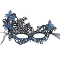 Black lace masquerade mask featuring blue butterfly details and sparkling rhinestones - Rhinestone Gradient Butterfly Phoenix - Black Blue