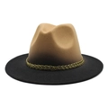 Detail of gradient fedora hat featuring a gold woven band on textured wool felt - M (56-58cm) / Camel & Black