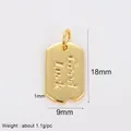 Golden brass rectangle charm engraved with Good Luck text measuring 18mm by 9mm - L70 Good Luck Tag Gold