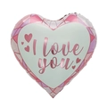 Palloncino a cuore in alluminio rosa e bianco con scritta I Love You e motivi geometrici - 18 Pollici Cuore Linea di Diamante Love TX014