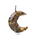 Tiger Eye stone Tree of Life crescent moon pendant with copper wire wrapping - Tiger Eye Pendant-Bronze-No Chain