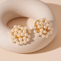 French vintage round faux pearl stud earrings in gold setting on a stone tray - Gold Pearl Round Stud Earrings