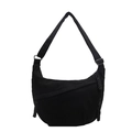 Borsa a tracolla in velluto a coste nero a mezzaluna con grande capacità interna - Nero