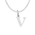 Elegant silver titanium steel necklace featuring a letter V pendant on a sleek flat snake chain - Letter V / 1 Piece / Steel
