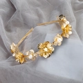 Elegant gold flower headband with pearls on mesh fabric for a bohemian bridal hairstyle - 1# Pearl Small Flower