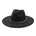 Sombrero fedora de gamuza negra para hombre y mujer con detalle de cadena dorada gruesa - Negro (Gamuza)