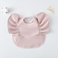 Waterproof baby bib with frilled sleeves and crumb catcher in soft pink color - Wings - Pure Pink / One Size