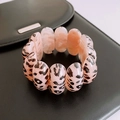 Vintage leopard print resin bracelet with pink oval beads and elastic texture - Pink Black Leopard Resin Elastic Bracelet (56#)