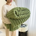 Soft emerald green faux rabbit fur blanket with luxury 3D vertical striped texture - 100*150cm / Rabbit Plush Fruit Green