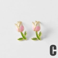 Elegante 18k vergulde tulp oorknopjes met roze emaille en groen blad voor vrouwen - Gradiënt Tulpenstijl (C)