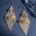 Bohemian long drop earrings in gold finish with colorful faceted beads and white rhinestones - Gold (ERS-J4288G)